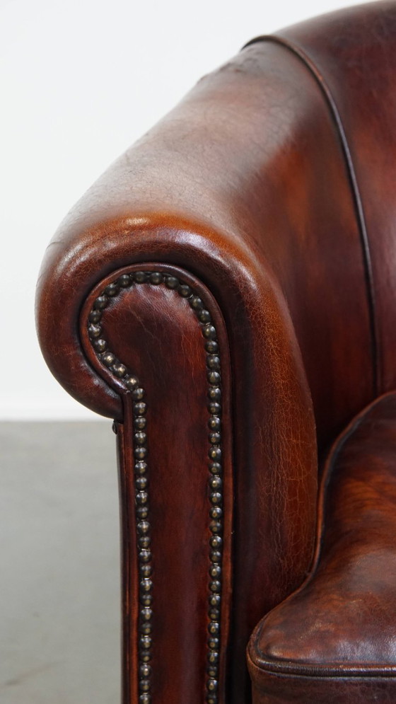 Image 1 of Fauteuil club en cuir de mouton couleur cognac