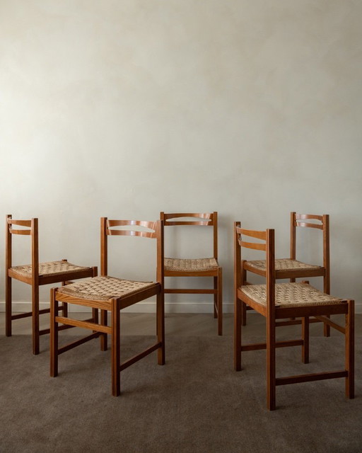 Vintage Italian Rustic Modern Dining Chairs by Snaidero, 1970s, Set of 5