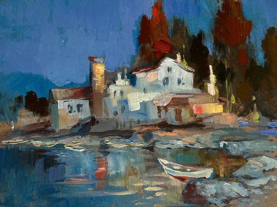 Image 1 of Original Oil Painting Coastal House Landscape Coastal peace