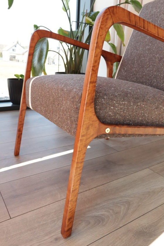 Image 1 of Mid-century fauteuil met cacao tweed bekleding, 1960, Polen