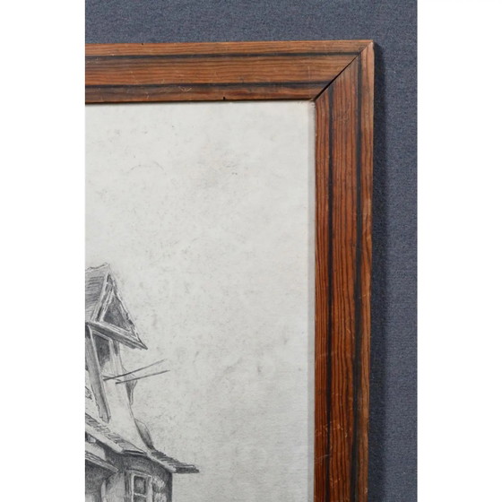 Disegno a carboncino attribuito a Jacques Moulinier (1753–1828) — Figure davanti a una casa a graticcio (photo 11 of 14)