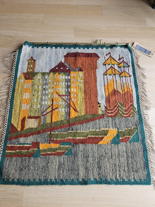 Kilim polonais vintage, « Żuraw gdański » (Grue de Gdańsk), Artes Gdańsk, Tapisserie moderne du milieu du (photo 2 of 8)