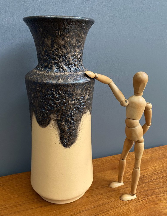 Image 1 of U-Keramikvase (Überlacker) Modell 1452-40, gelb und schwarz WGP 1960er Jahre