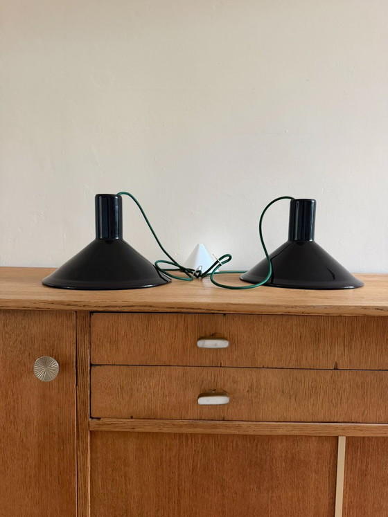 Vintage 2x suspensions Holmegaard P&T - Michael Bang - Lampe design danoise, Verre, Rouge (photo 4 sur 7)