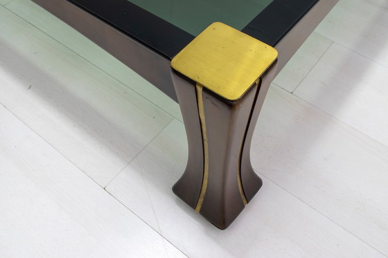 Image 1 of Mesa de centro italiana de madera y latón de mediados de siglo de Luciano Frigerio "Ussaro", década de 1970