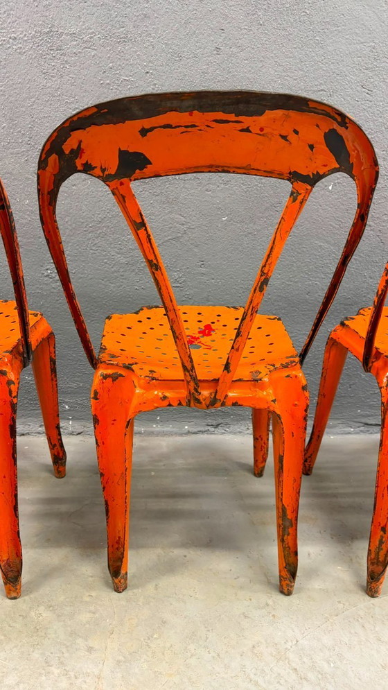 Image 1 of Set van vier industriële metalen eetkamerstoelen van Joseph Mathieu, gelakt staal, jaren 1920, Frankrijk