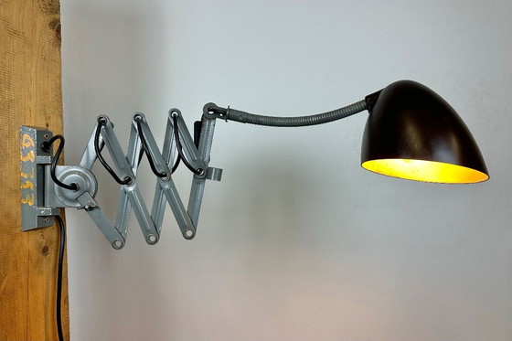 Image 1 of Grey Industrial Scissor Wall Lamp from Elektroinstala, 1960s