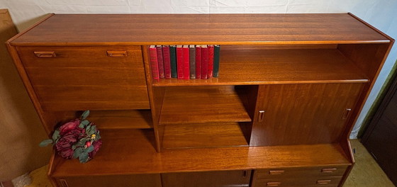 Image 1 of Danish-Style Mid Century Modern Teak Highboard by Elliotts of Newbury (Circa 1960)  A striking mid century modern teak highboard