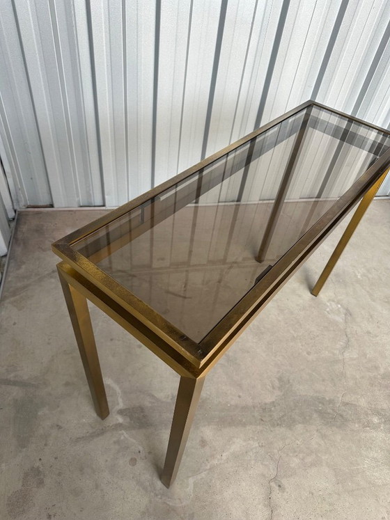 Image 1 of Vintage messing sidetable met glazen blad