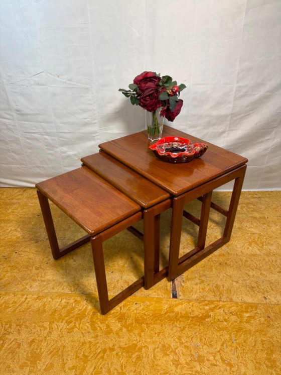 Image 1 of Mid-Century Retro Vintage Teak Nest of Tables 1960  Scandinavian-Inspired • Stylish • Space-Saving  timeless elegance 