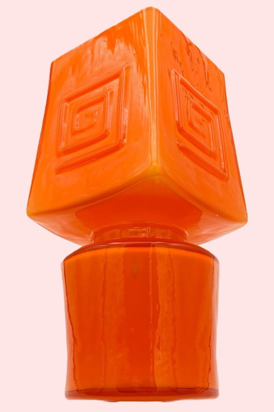 Image 1 of Retro Fans - Vaas - Jaren 60 - Fel Oranje -Fåglavik Glasbruk -Zweden
