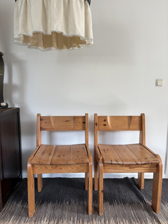 Image 1 of   Vintage Ate van Apeldoorn set pine wood stoelen brutalist