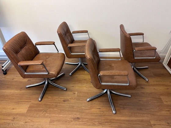 Image 1 of 4er-Set Osvaldo Borsani P126 Stühle – Original Cognac Leder – Tecno