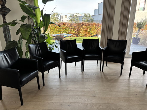 Image 1 of Elegant set of 6 black leather Wittmann dining chairs