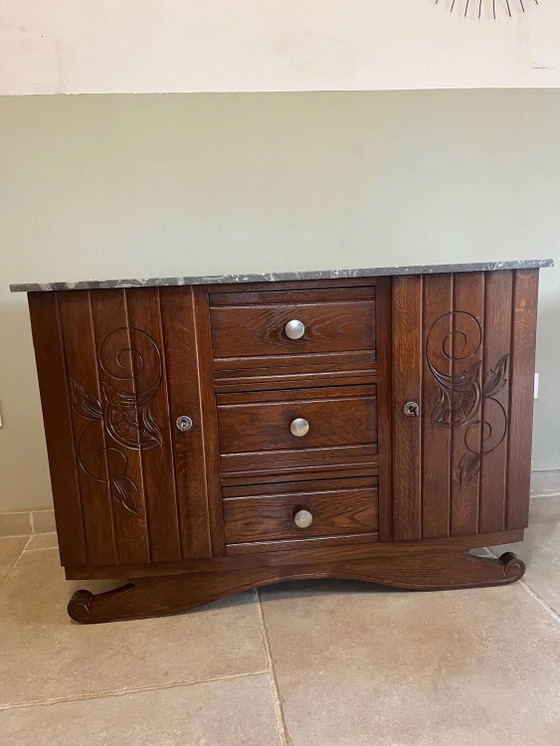 Art Deco low furniture – Sideboard, Marble, Wood (photo 5 of 21)