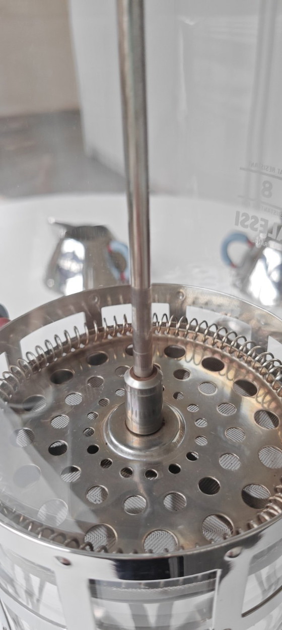 Image 1 of Set Alessi: caffettiera, zuccheriera e lattiera in acciaio inossidabile. Design di Michael Graves.