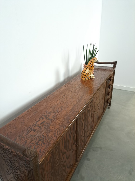 Image 1 of Wood With Bamboo Sideboard With Drawers Vintage