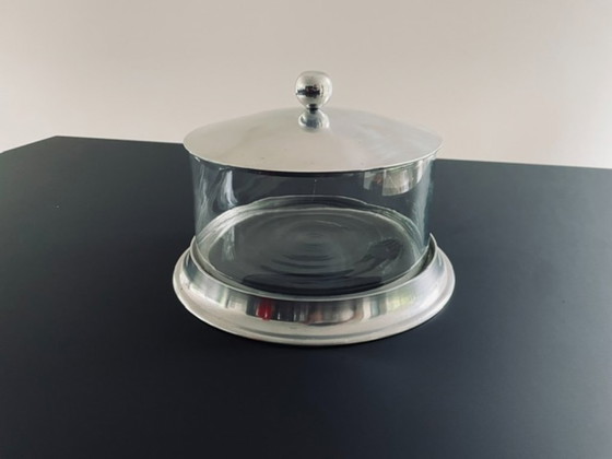 Image 1 of Vintage voorraadpot met aluminium deksel en glazen cilinder