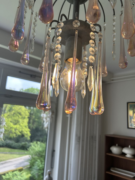 Image 1 of Lustre vintage orné de stalactites et de pampilles en verre, style Murano