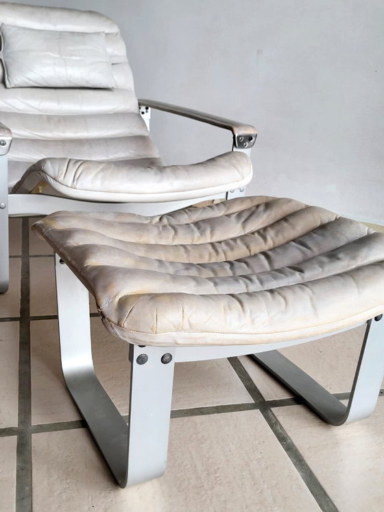 Image 1 of Ilmari Lappalainen Pulkka vintage chair + Ottoman for Asko 1960