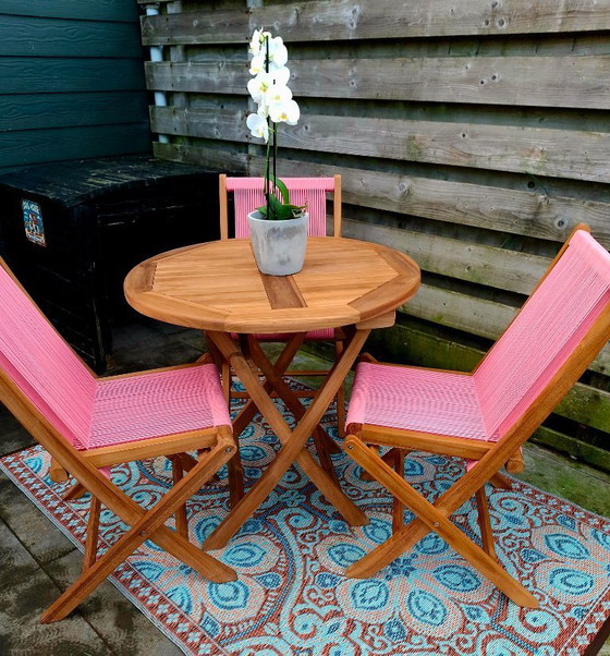 Image 1 of Teak garden set, 1 folding garden table, 3 folding chairs