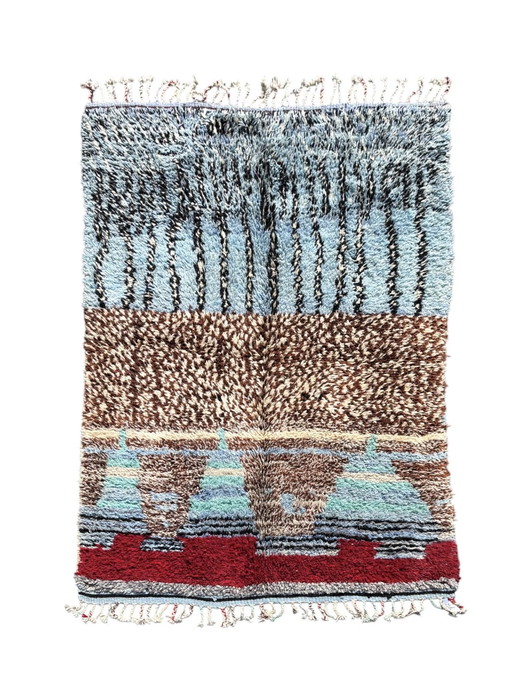 Tapis marocain coloré en laine Mrirt 160x240 cm - Tapis à poils longs abstrait bleu
