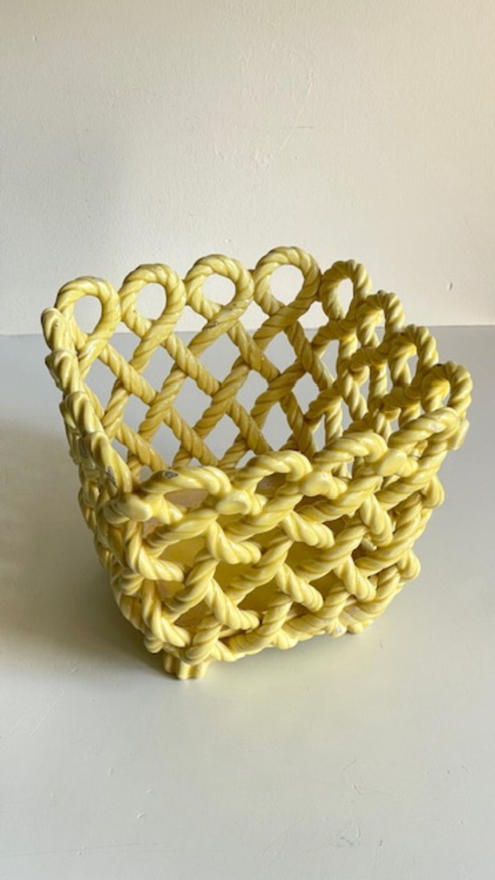 Image 1 of Vintage Woven Earthenware Plant Pot