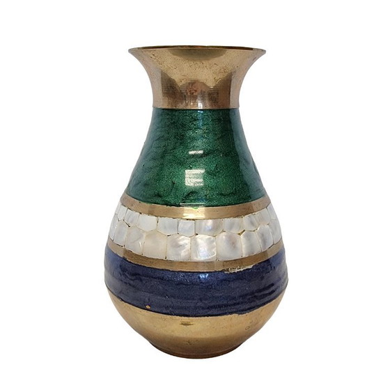Image 1 of Vintage messing vaas | India met parelmoer en emaille