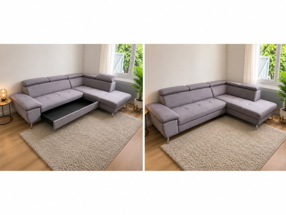 Image 1 of Conforama Ecksofa mit Schlaffunktion und Aufbewahrungstruhe – Sehr guter Zustand