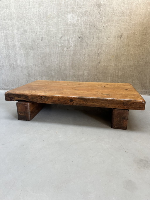 XL Vintage brutalist / Wabi-Sabi salontafel massief eiken