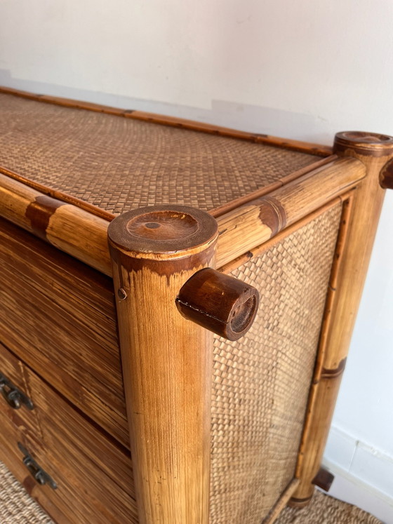 Commode en bambou Buffet bas Mid Century Vintage (photo 7 of 9)