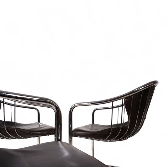 Image 1 of Set of 4 chrome dining chairs by Gastone Rinaldi for Thema, 1970