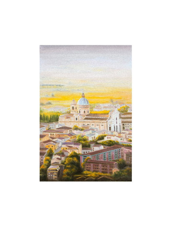 Image 1 of Cuadro de Asís en Italia. Cuadro de Paisaje Urbano. Paisaje al Óleo. Asís Pintado al Óleo. Pintura al Óleo de Asís en Italia.