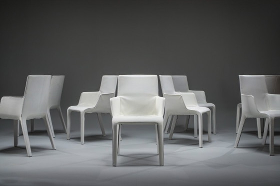 Image 1 of Gio Esszimmerstühle aus ecrufarbenem Leder von Walter Knoll, Deutschland, 2000er Jahre, 8er-Set