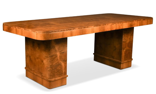 Gran Mesa de Comedor o Conferencia Art Déco / Gran Escritorio en Nogal, atribuido a Harry & Lou Epstein, Inglaterra c.1920