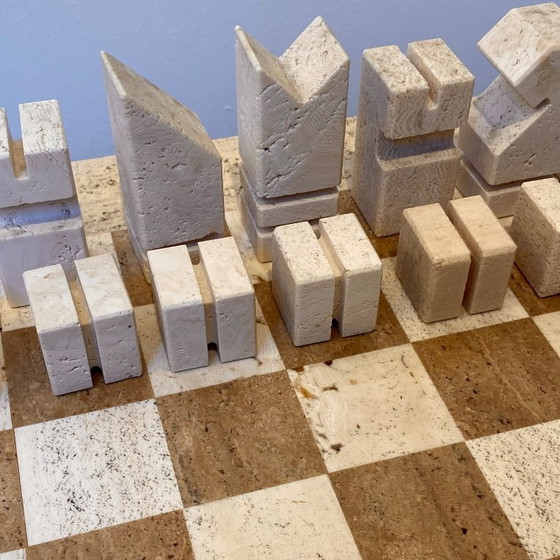 Image 1 of Angelo Mangiarotti chessboard 1970s travertine