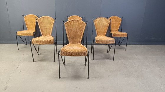 Image 1 of Rieten stoelen van Frederick Weinberg, jaren 1960, set van 6