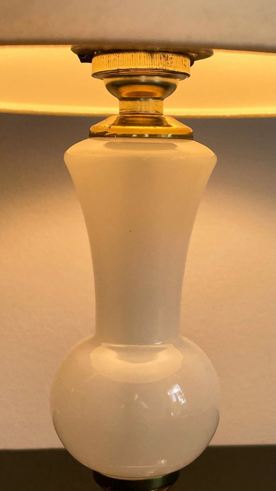 Image 1 of LAMPE Verre OPALIN et Laiton VINTAGE