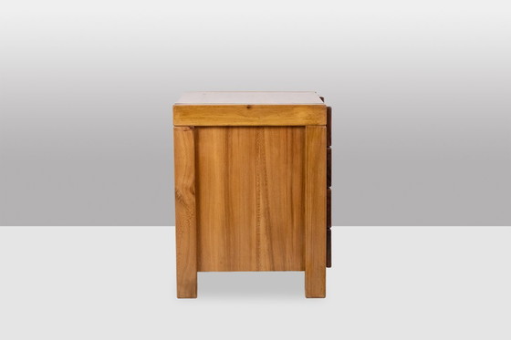 Image 1 of Bureau plat et son caisson en orme, 6 tiroirs en façade. Années 1970