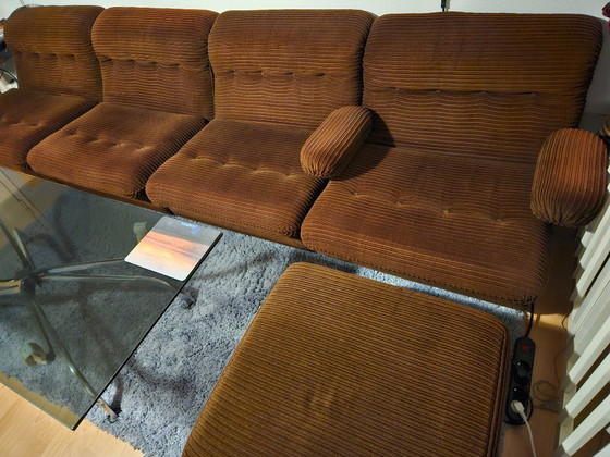 Set Divano Originale Anni '70 in Velluto a Coste Marrone Adowa + Pouf – Adowa, Baden-Württemberg, Ebersbach (photo 2 of 5)