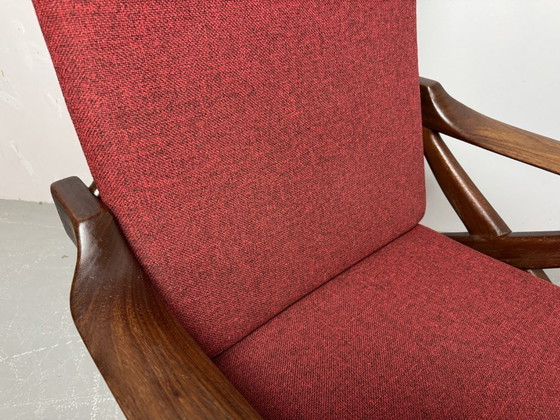 Image 1 of Mid-Century High Quality Teak Lounge Chair with Burgundy Red Fabric Upholstery Attributed to Topform, The Netherlands, 1960s.