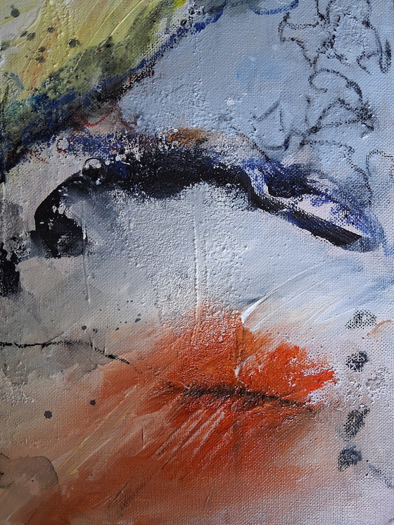 Image 1 of In the hills, mixed media with acrylic, ink and sand