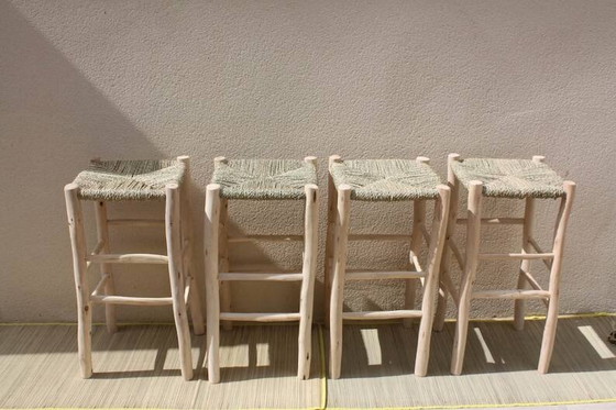 4 Tabourets marocains faits à la main 60x30cm – Tabourets de bar, Cuir, Bois, Bohemian (photo 7 of 8)