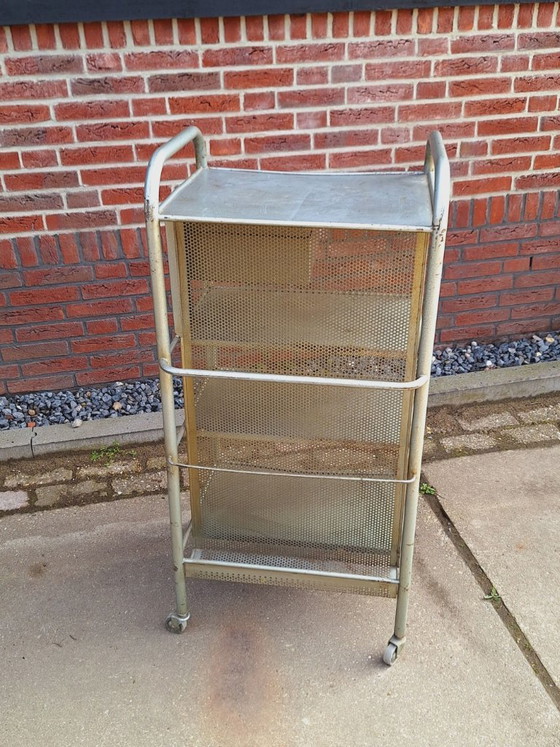 Metal trolley with drawers, grey, Heliolithe, Bar carts, Vintage (photo 5 of 9)