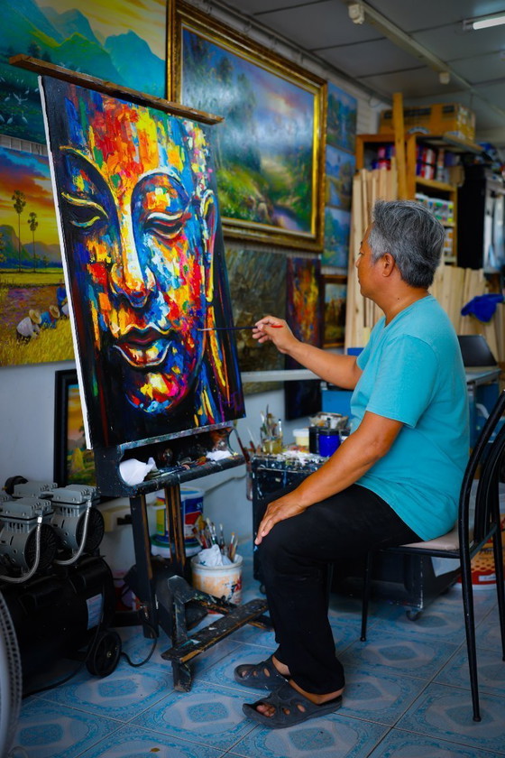 Image 1 of Unique hand-painted Buddha painting "Colorful Calm" – Seksak Jaichumchen – 80 × 100 cm