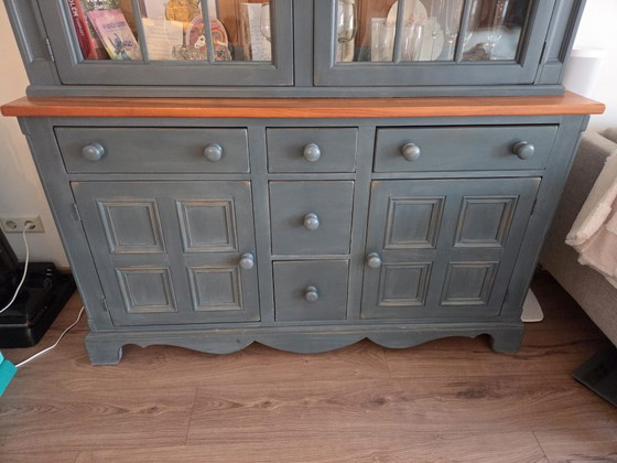 Handgefertigter Buffetschrank Lexington, Buffetschränke, Glas, Holz, Blau (Foto 5 von 6)