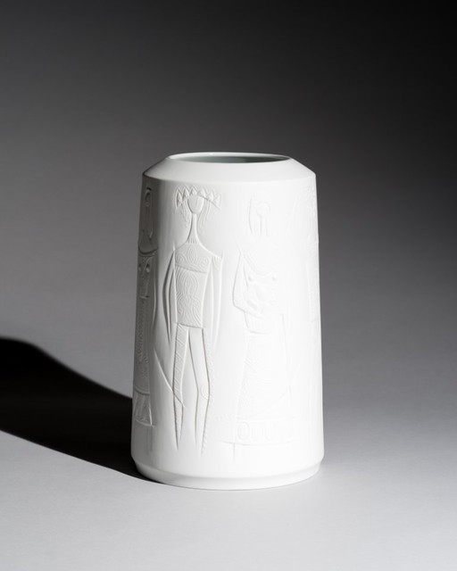 Raro CUNO FISCHER Hutschenreuther Bisque Porcelana Florero 1969 H33cm D21cm