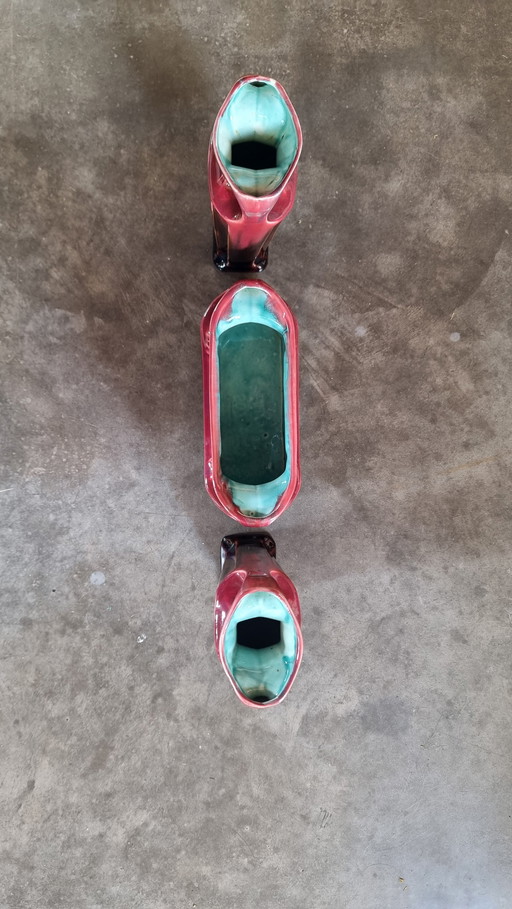 Set of antique art deco vases + planter