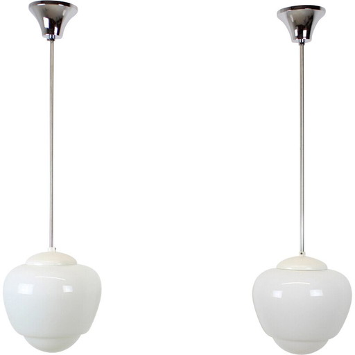 Lampe suspendue vintage en verre et chrome, Tchécoslovaquie, années 1960
