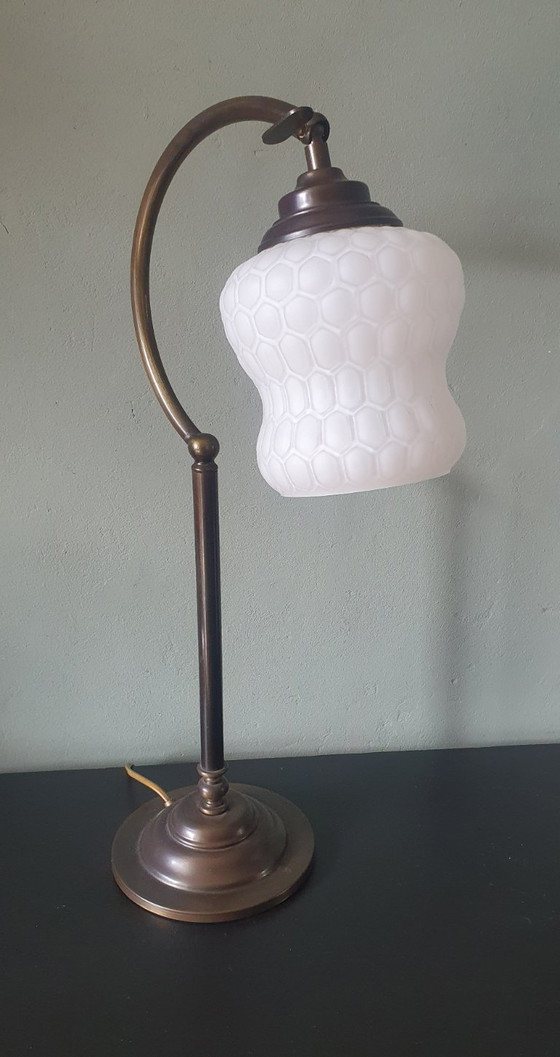 Image 1 of Vintage Art Deco style desk lamp with opaline glass shade